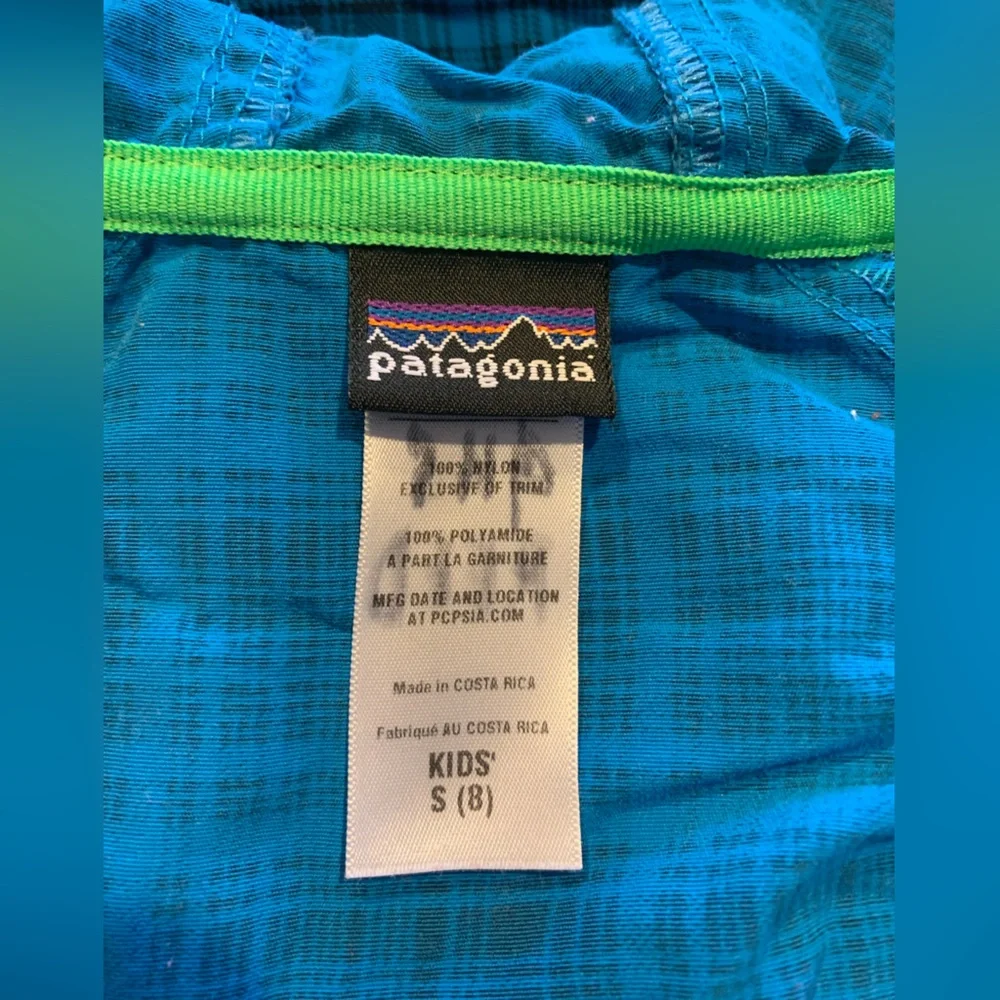 Kids Patagonia Jacket Hooded Blue Plaid Size 8 Long Sleeve Zip Front‎ Nylon